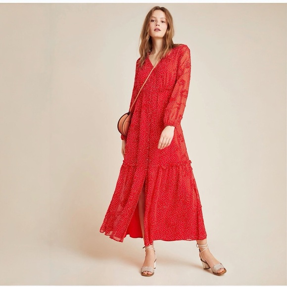 Sunday in Brooklyn Dresses & Skirts - Anthropologie Miranda Maxi Dress Sunday in Brooklyn Polka Dot Textured XXS